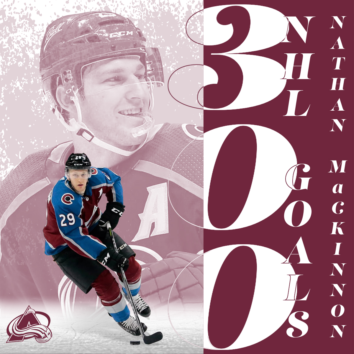 Nathan MacKinnon scoring his 300th career NHL goal.