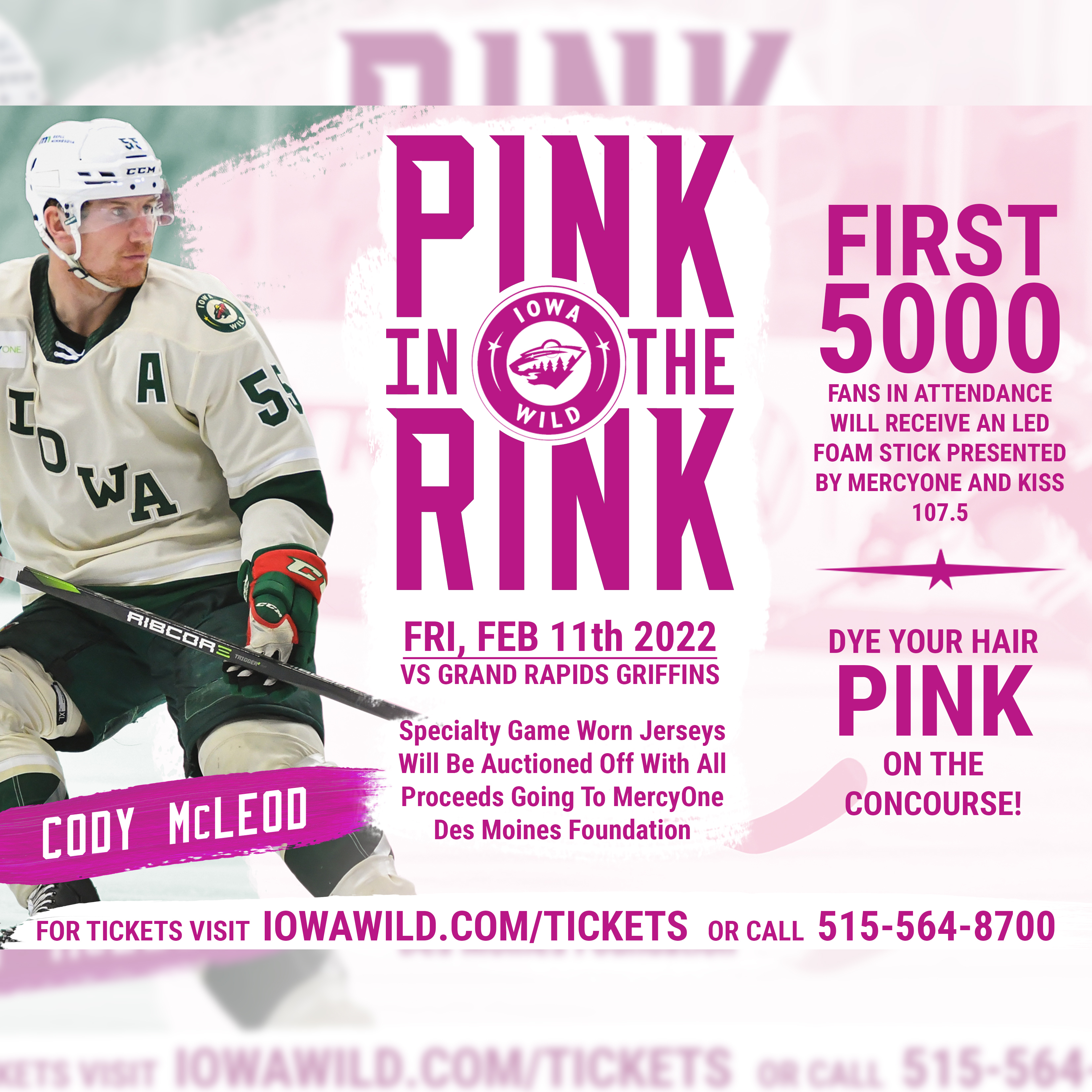 Cody McLoud skating as the Pink In The Rink details are shown.