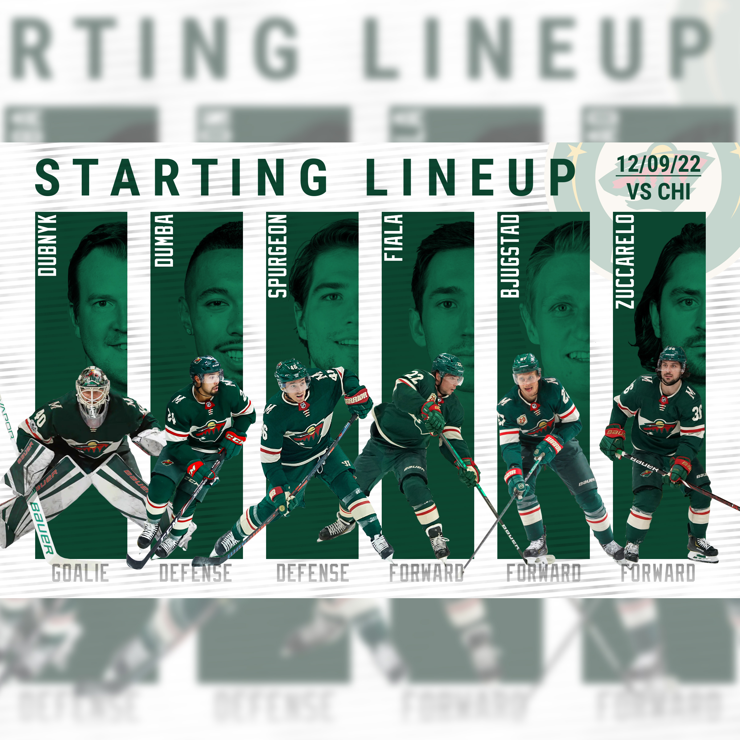 The starting six players lined up next to each other