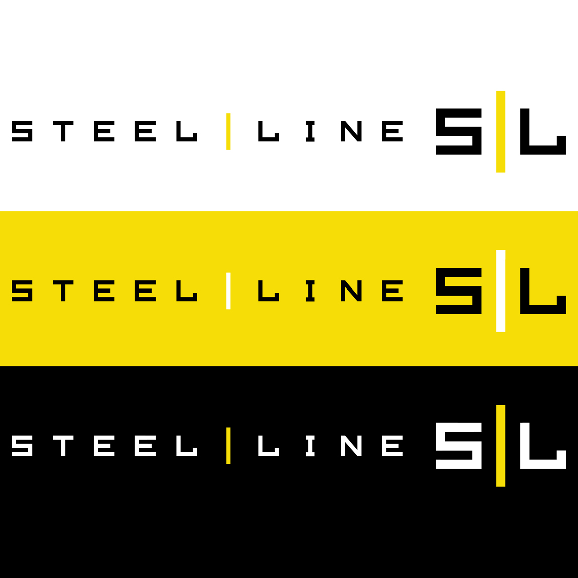 The words Steel Line is shown in multiple colors on several backgrounds.