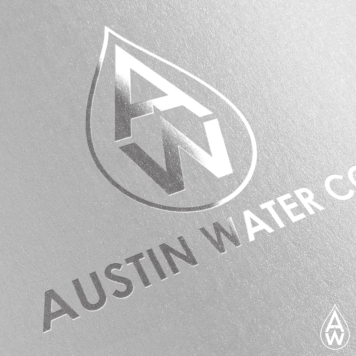 A water drop with the letters A and W inside forming the shape of the water drop.