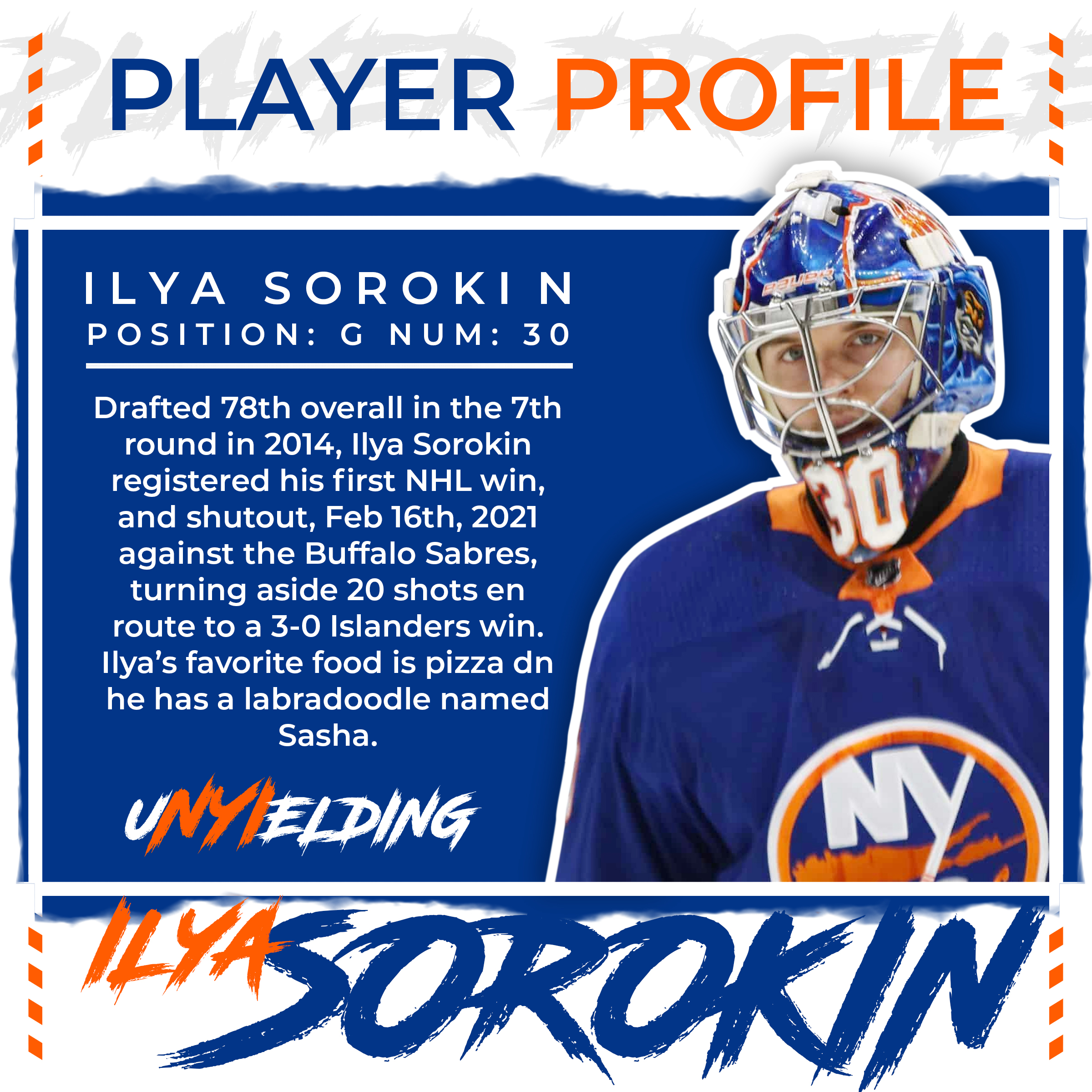 Ilya Sorokin graphic showing bits of trivia about the goaltender.